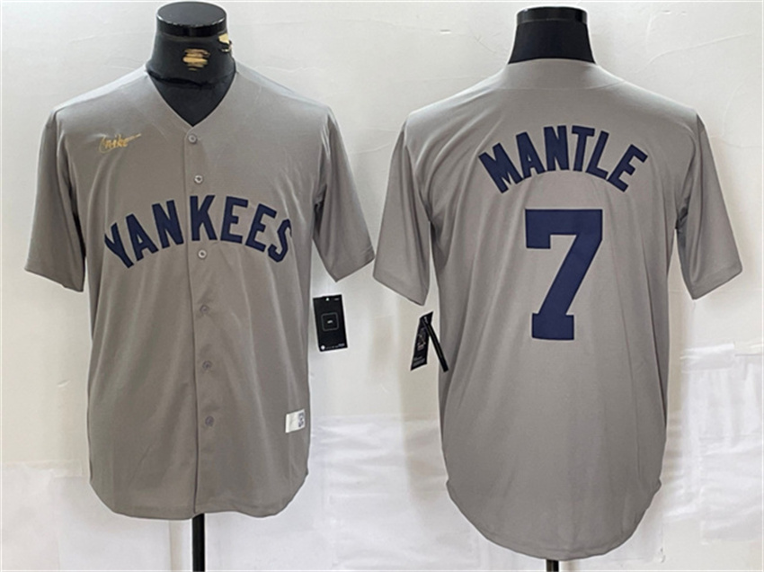 Men's Grey New York Yankees #7 Mickey Mantle Cool Base Stitched Baseball Jersey